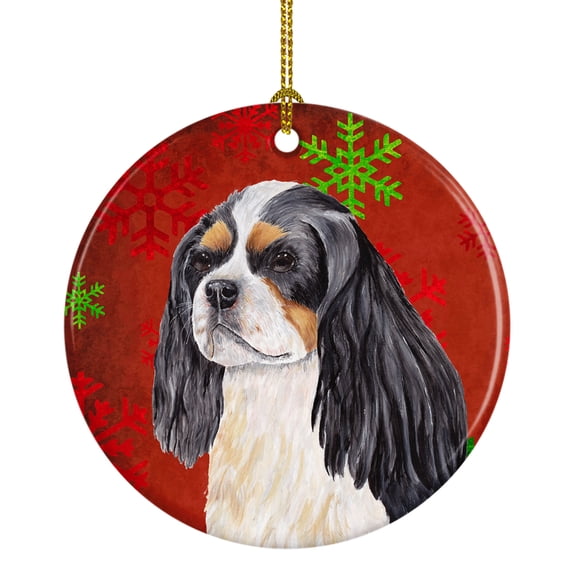 Carolines Treasures SC9431-CO1 Cavalier Spaniel Red and Green Snowflakes Holiday Christmas Ceramic Ornament 3 in