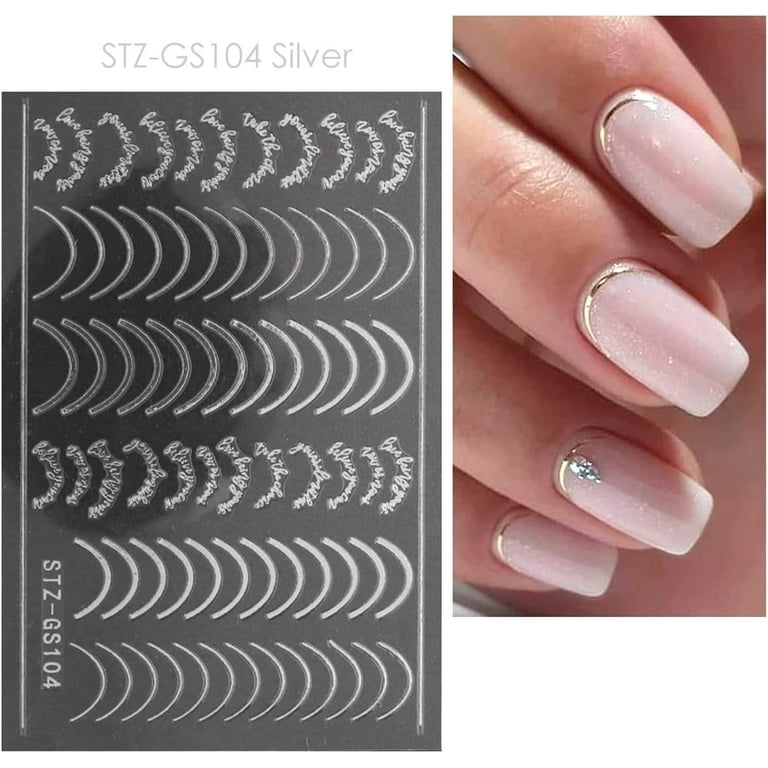 Line Nail Art Stickers Rose Gold Silver Metal Nail Sticker Nail Art Supplies 3D Metallic Curve Stripe Wave Lines Nail Decals French Nail Designs