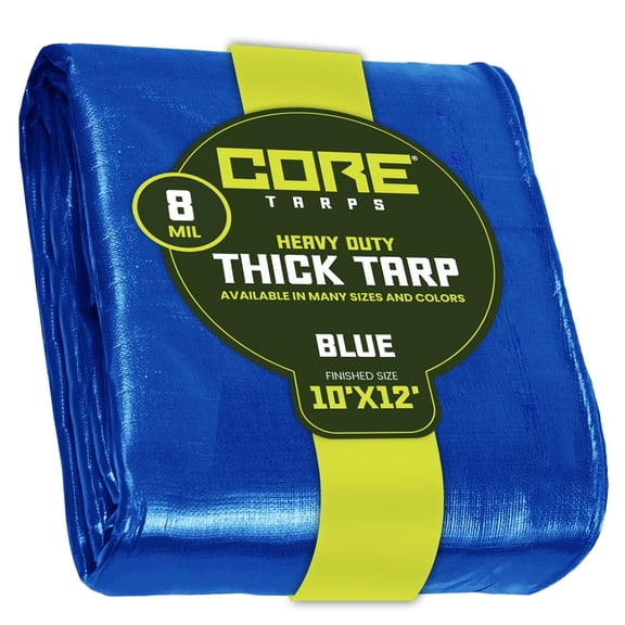 Core Tarps 8 Mil Heavy Duty Tarp Tarpaulin Waterproof Cover, Blue 10′ X 12′Ft