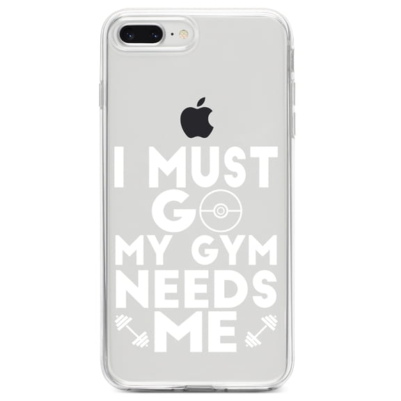 DistinctInk Clear Shockproof Hybrid Case for iPhone 7 PLUS / 8 PLUS (5.5" Screen) TPU Bumper Acrylic Back Tempered Glass Screen Protector - I Must Go My Gym Needs Me