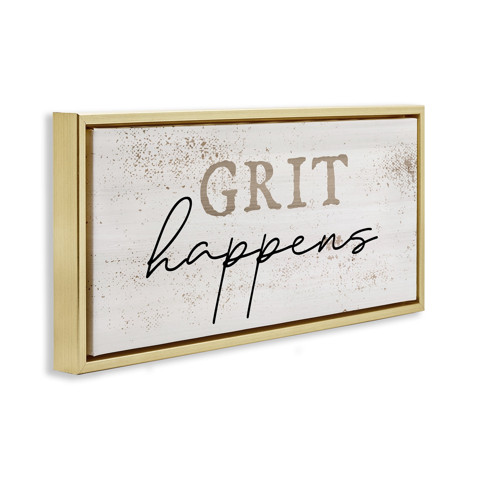 Stupell Industries Grit Happens Motivational Text & Numbers Painting Gold Floater Framed Canvas Art Print Wall Art, 25 x 11
