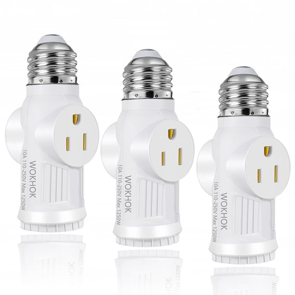 3 Pack, Light Socket Outlet Adapter, Convert E26 Light Socket to 2/3-Prong Outlet Adapter and Light Bulb Socket, for Garage Porch,White