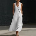 thumbnail image 2 of YABCSAZ Womens Plus Size Summer Dresses Flowy Casual Loose Sleeveless Long Maxi Dresses Solid Color V-Neck Button Front Pocket Sundress Beach Tunic T Shirt Midi Dress, 2 of 8