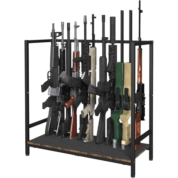 Gun Rack, Floor Standing Rifle Stand with Pistol Shelves, Vertical Shotgun Storage Holder Display Racks Indoor with Padding for Home or Garage, Hold up to 11 Long Guns, Black