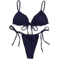 thumbnail image 1 of Women's Frill Trim Ruched Tie Side Triangle Thong Bikini Swimsuit, 1 of 4