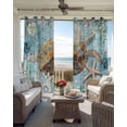 thumbnail image 4 of Blackout Curtains for Bedroom, Sea Turtle Coastal Room Darkening Window Drapes for Living Room, Teal Nautical Starfish Botanical Thermal Insulated Grommet Curtains, 42x84 inch, 2 Panels, 4 of 9