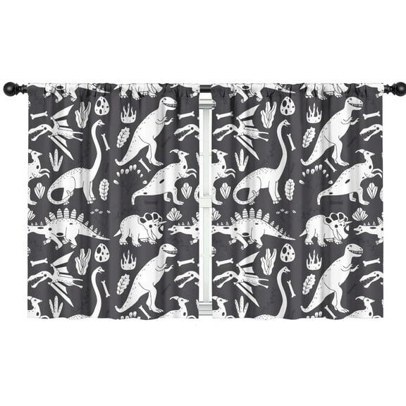 Blackout Kids Curtains,Black and White Dinosaur Pattern Childrens Insulated Curtains Set Of 2,Bedroom Essentials,Toddler Room Decor 42"x54"