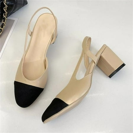 

Women‘s Color-Block High Heels Chunky Heels Slingback Sandals