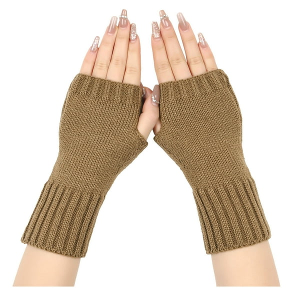 JMKQLZ Fingerless Gloves for Women Men, Winter Warm Wrist Arm Warmers with Thumb Hole Solid Color Knit Crochet Mitten