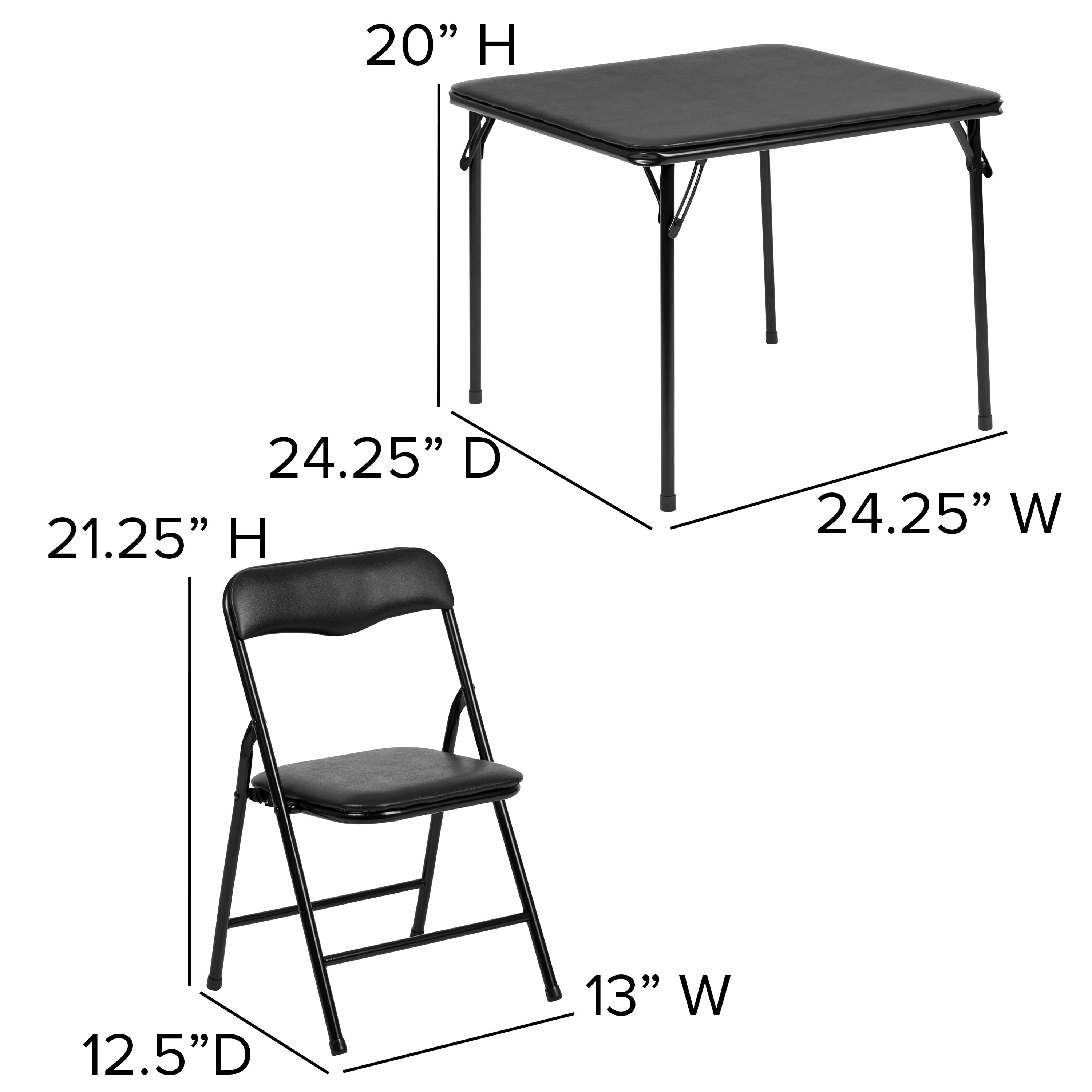 Emma + Oliver Kids Black 5 Piece Folding Activity Table and Chair Set for Home & Daycare