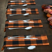 Farmhouse Living Fall Buffalo-Check Napkins, Autumn Napkins for Formal or Everyday Use, 20" x 20", Orange and Black, Set of 4