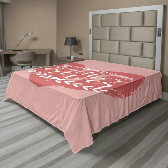 Ambesonne Saying Flat Sheet, Together Forever on Heart, California King, Blush Coral and White