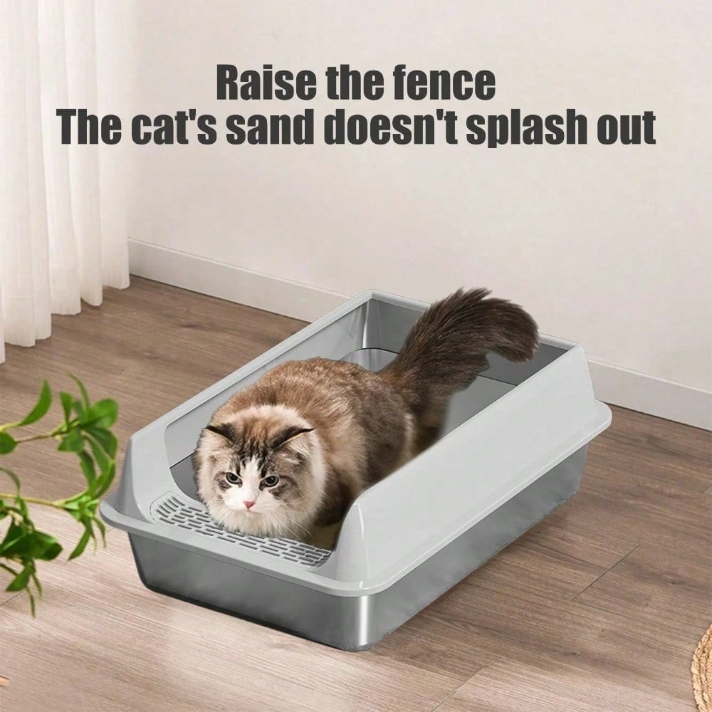 Premium Cat Hygiene Solution: Ultra-Durable Stainless Steel Litter Box – Semi-Enclosed Splash-Proof Tray, Advanced Odor Control, Effortless To Clean & Maintain.