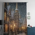 thumbnail image 5 of Old World Town,Semi Sheer Curtains Drapes for Living Room,Bedroom,French Doors Window 84 Inches Long,Christmas Historical Winter Street House Rod Pocket Chiffon Curtain Drapery Voile Draperies Panel, 5 of 6