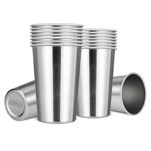 MEWAY Premium Stainless Steel Cups 16 oz Pint Cup Tumbler (16 Pack) - Premium Metal Cups - Stackable Durable Cup,Chilling Beer Glasses, for Travel, Outdoor, Camping, Everyday