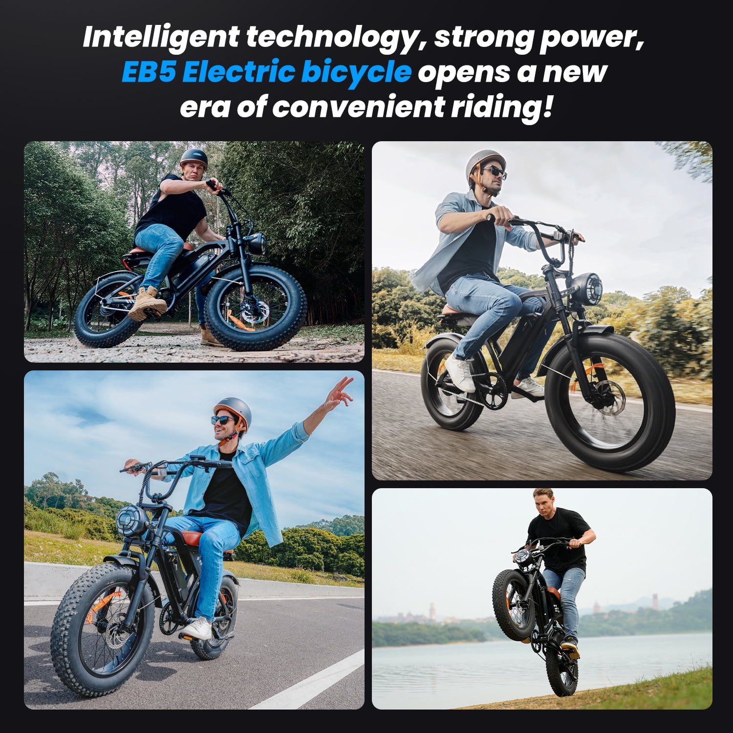 1000W Adult Electric Bike,Top Speed 20mph,Range 65 Miles,20*4.0" Fat Tire E-Bike with Intelligent Display,Front and Rear Suspension