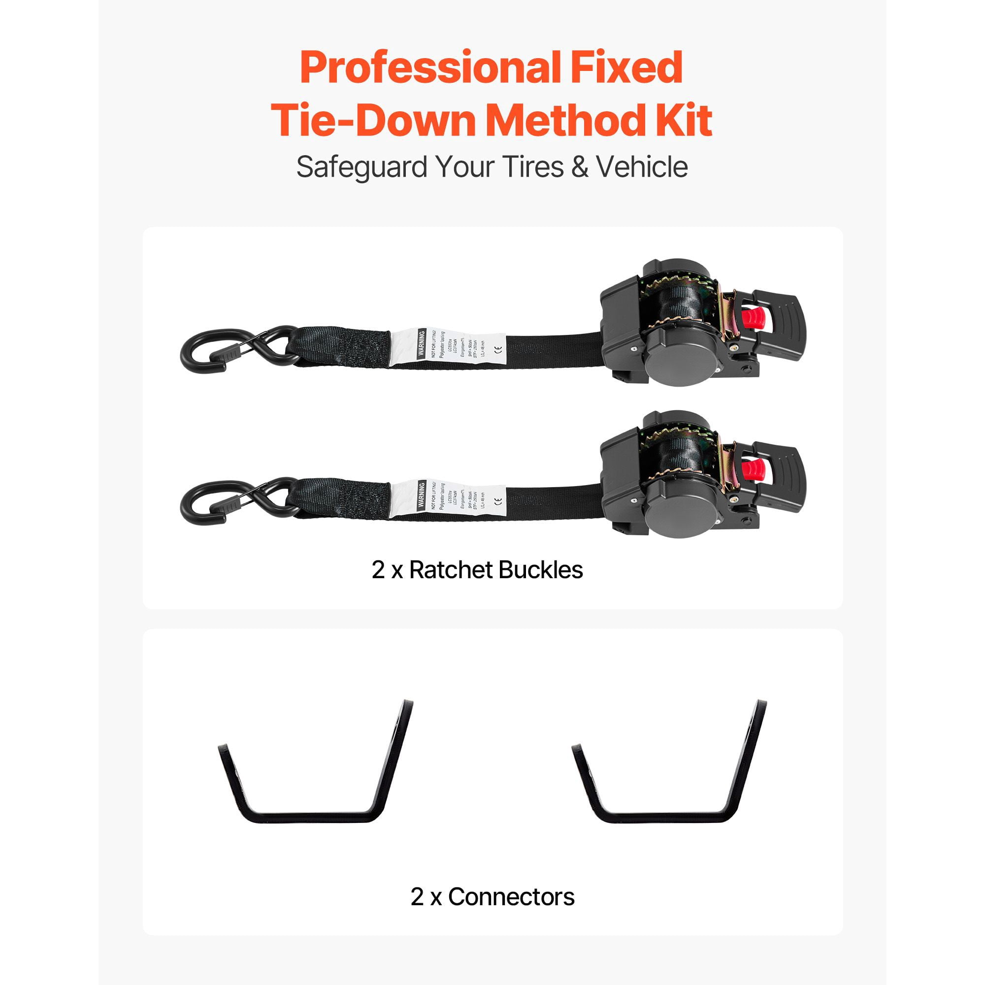 Car Tie Down Kit with 2 Straps, 550 lbs Capacity, Ratchet Tensioner, S-Hooks, for Trailer Boat Snowmobile Transport