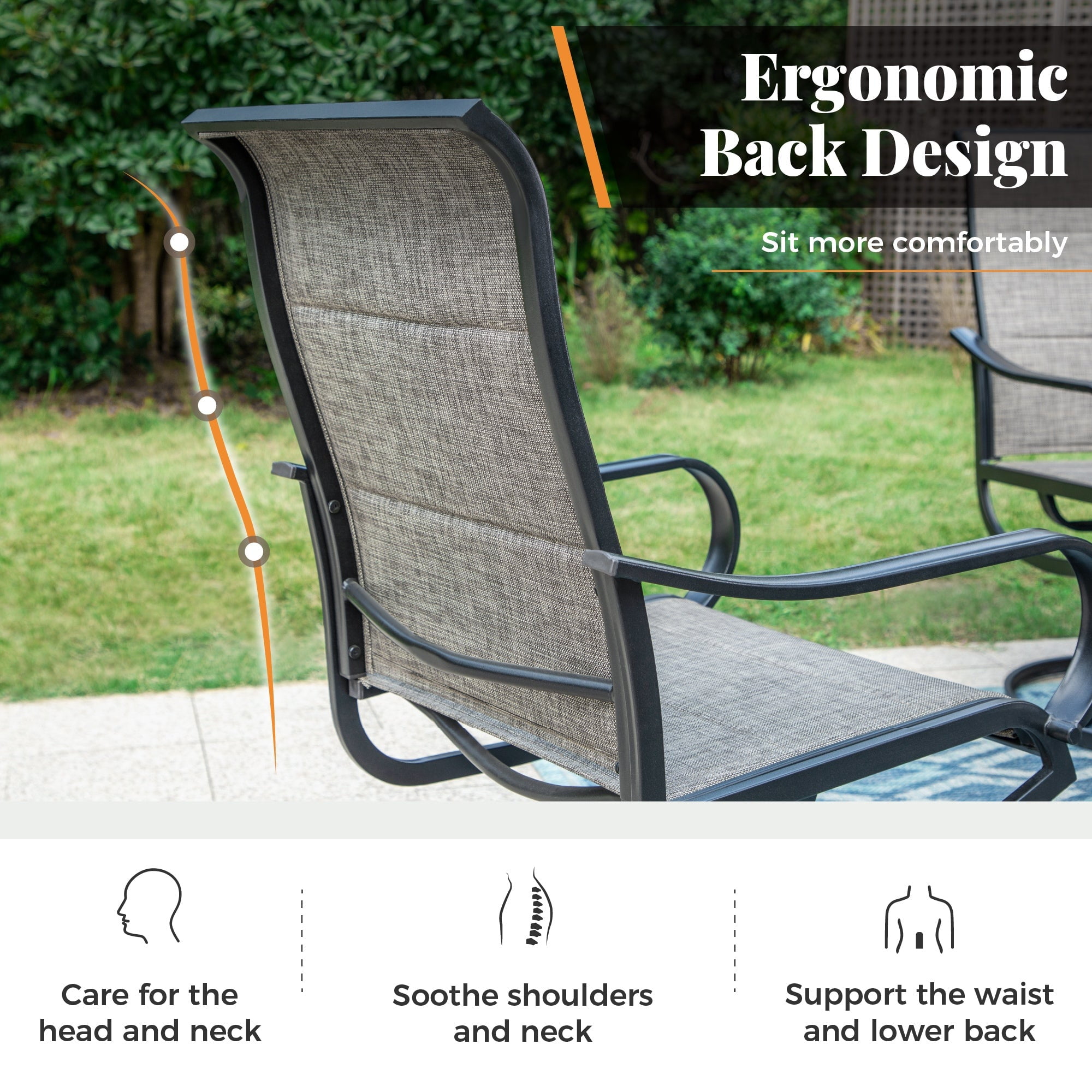 7-Piece Outdoor Patio Dining Set for 6, Padded High-Back Swivel Chairs and Rectangular Table, Grayish Brown