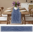thumbnail image 6 of Navy Blue Textured Table Runner 90 Inches Long,Farmhouse Country Woven Striped Cotton Linen Table Runners Dresser Scarves,Fabric Tabletop Scarf Furniture Cover for Home Dinner Party 13"x90", 6 of 9