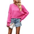 thumbnail image 3 of Women's Sweater Fall Crew Neck Batwing Sleeve Pullover Sweaters Rose Red L, 3 of 10