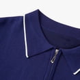 thumbnail image 3 of JWZUY Men's Solid Color Block Casual Zip V-Neck Short Sleeve Lapel Collar Blouse Tops - Cozy Summer Shirts Navy 3XL, 3 of 9