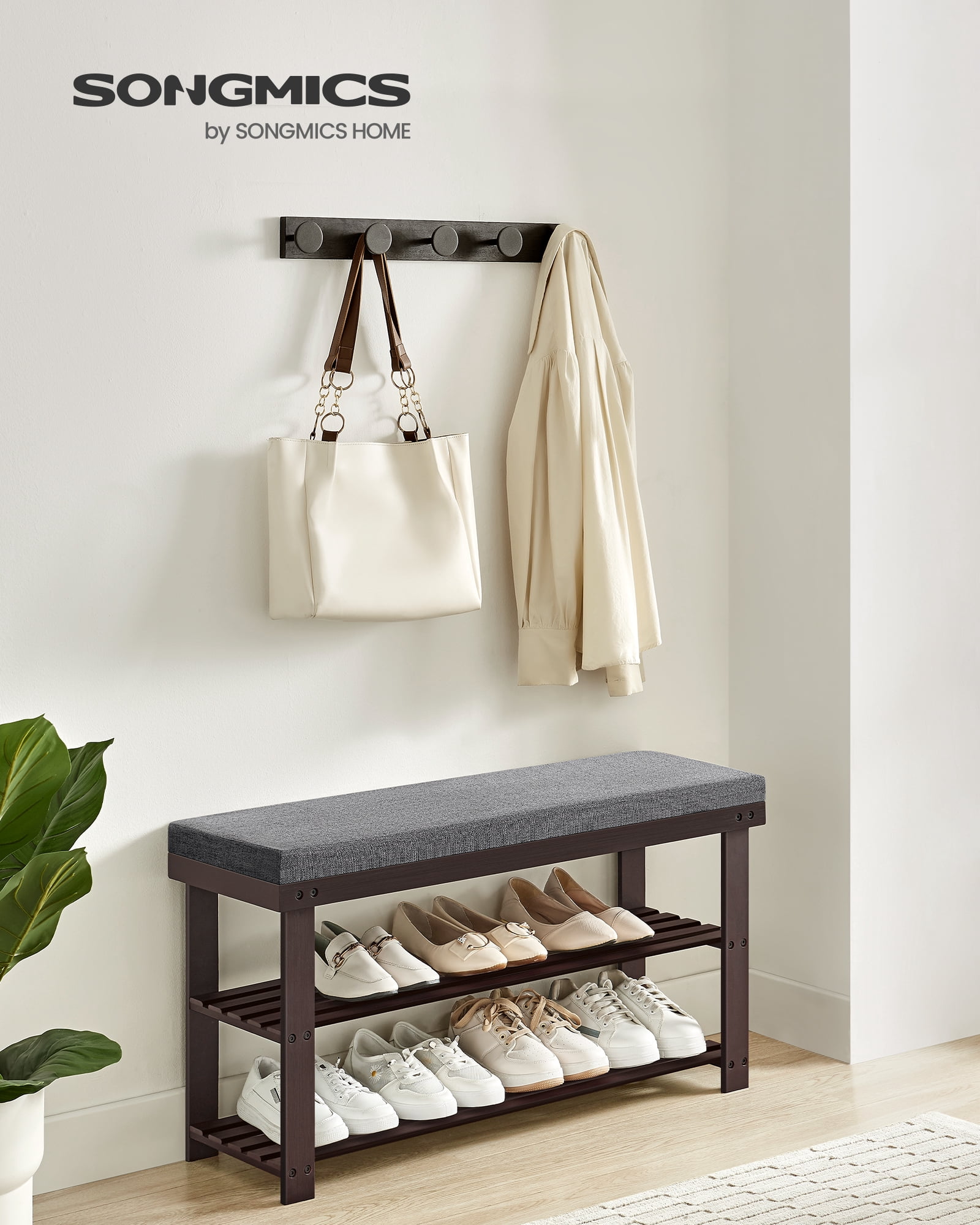 2 Tier Bench Shoe Rack, Holds up to 8 Pairs, Brown