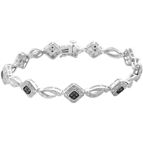 1/4 Carat T.W. Black Princess Diamond Sterling Silver Fashion link Bracelet, 7"