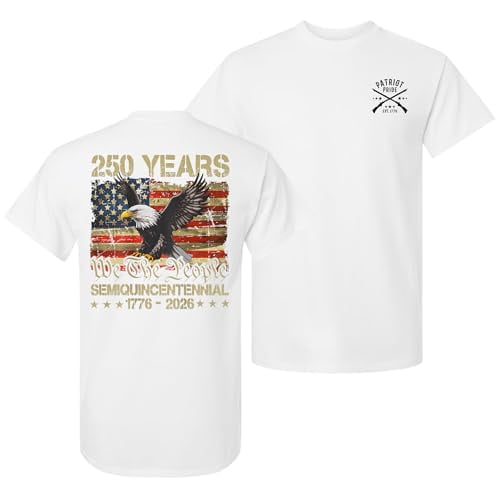 Patriot Pride Men’s Graphic T-Shirt – 250 Years We The People Eagle & American Flag Semiquincentennial 1776–2026 Design, White, Small