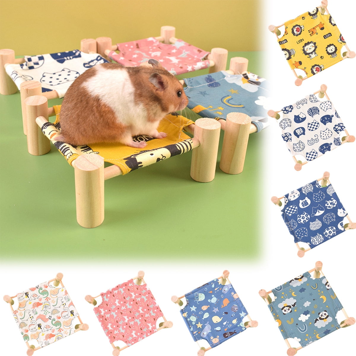 Pet Enjoy Hamster Bed Wooden House Hideout,Portable Hamster Camp Bed