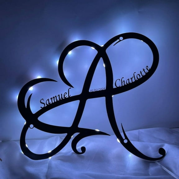 Handmadetneonsign Personalized Name Infinity Heart Metal Wall LED Light, Couple Name Metal Sign