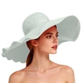 thumbnail image 2 of Cutuoiiu Womens Solid Color Wavy Wide Brim Floppy Sun Hat Foldable Shapeable Woven Hat with Rear Ribbon Bow, Casual Summer Beach Vacation Outdoor Sun Shade Hat, 2 of 9