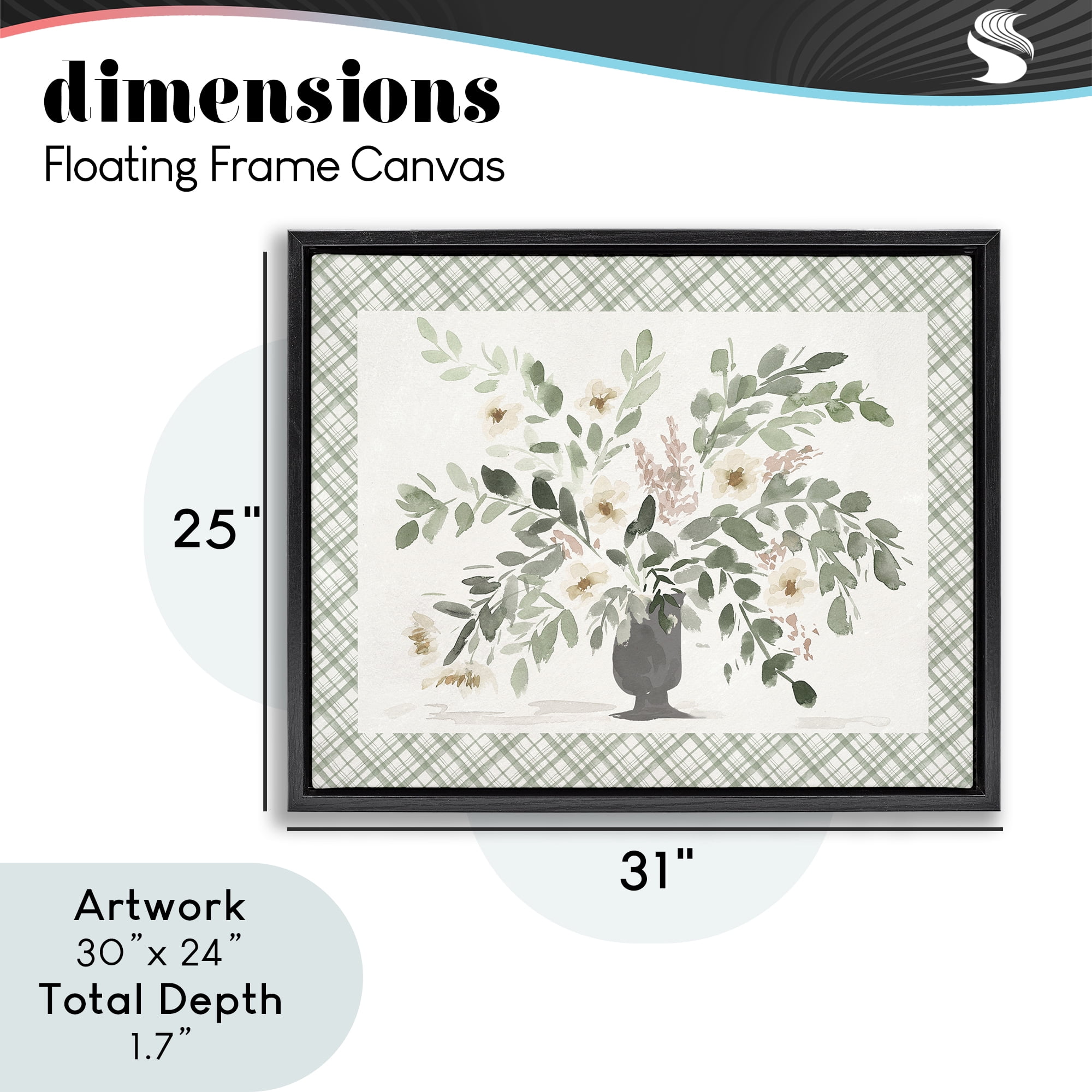 Stupell Industries Springtime Bouquet on Plaid Black Framed Floater Canvas Wall Art, design by Lucille Price