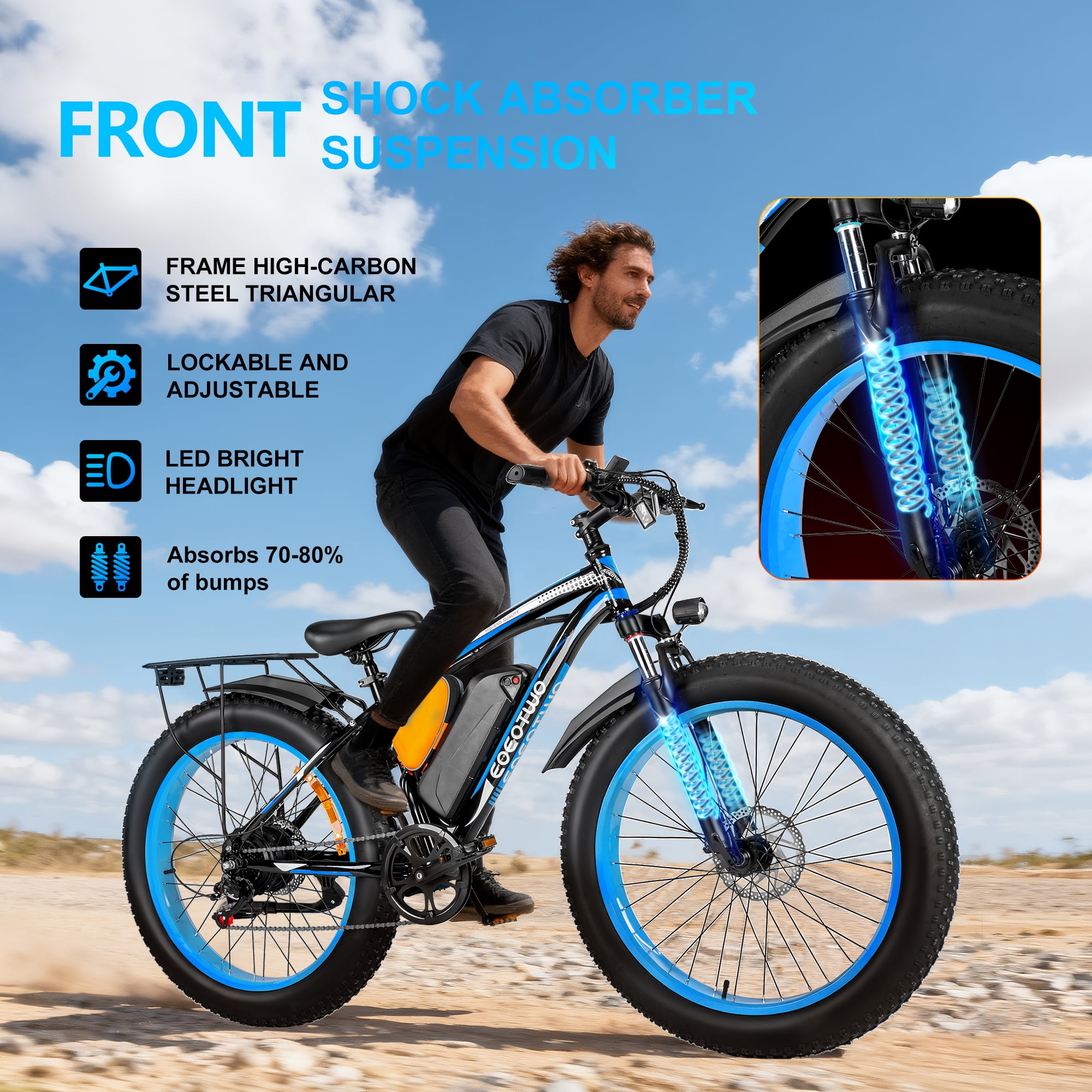 EOEOTWO 26x4.0 Fat Tire Electric Mountain Bike, Peak 1500W Motor Up to 30MPH, 48V 20Ah Long Range E-Mountain Bike, 7-Speed Off-Road Snow Ebike UL2849