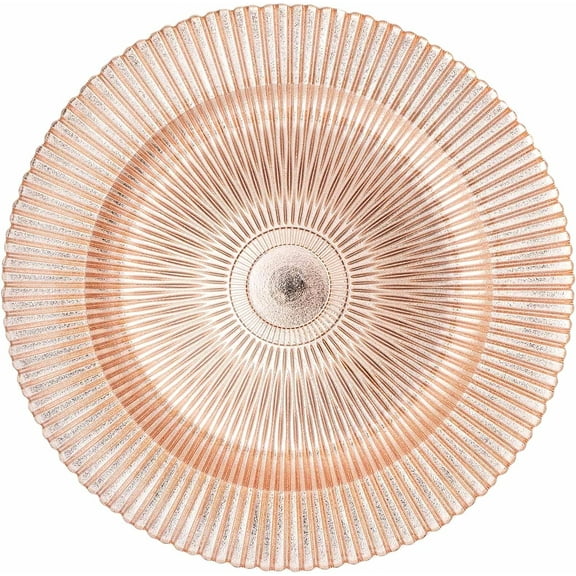 Simply Elegant Sunray Glass Charger Plate | Service Plate for Parties, Dinner, Weddings, Quinceaneras and Events | 13 inch Diameter | Rose Gold - Gloss Finish | Set of 8