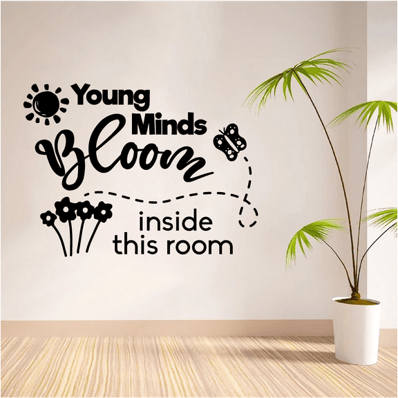 Young Minds Bloom Classroom Wall Decals Stickers Education Educational Quotes for Teachers Students School Room Nursery Kindergarten Library Home Art Decals Wall Art Vinyl Decoration Size (8x10 inch)