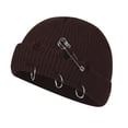 thumbnail image 2 of Eoperou Knitted Hat Hip Hop Ripped Flanging Metal Ring Solid Color Keep Warm Woolen Yarn Autumn Winter Women Beanie Cap for Outdoor, 2 of 8