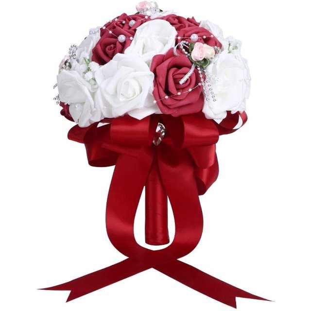 Ramo romántico de boda, flores artificiales, ramo de rosas, ramo de boda nupcial para el hogar, jardín, fiesta, decoración de boda JFHHH pequeña