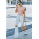 thumbnail image 4 of ABPHQTO Top corto de mujer con cuello redondo y volantes rosa, 4 of 5