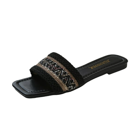 

YanHoo Boho Slide Sandals for Women Girls Dressy Low Wedge Sandal Casual Open Toe Flat Sandals Summer Beach Slip on Sandals Platform Sandals
