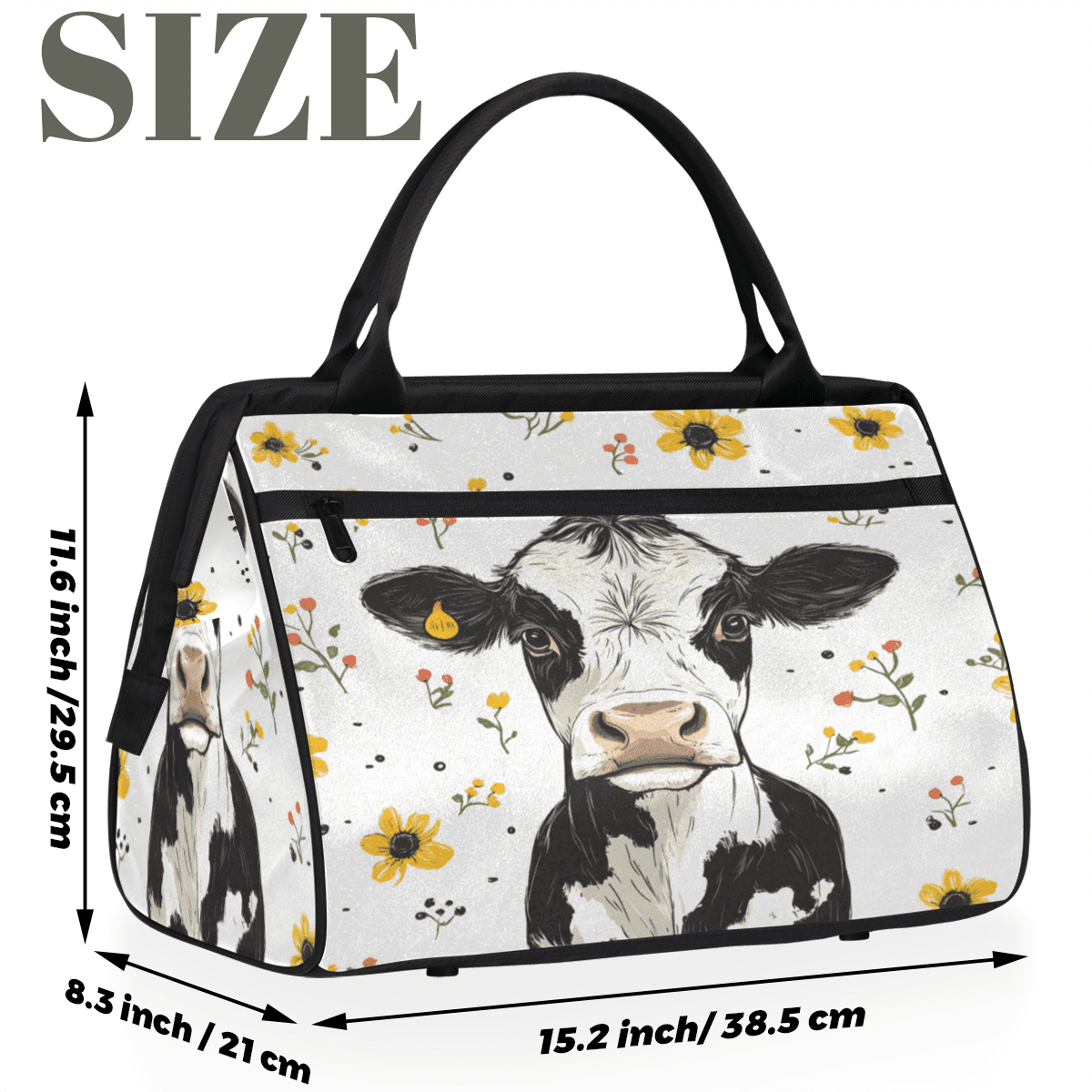 Herdesigns Cow Weekender Travel Duffel Bag Floral Cow Carry On Overnight Gym Hospital Bag Personal Item Travel Bag