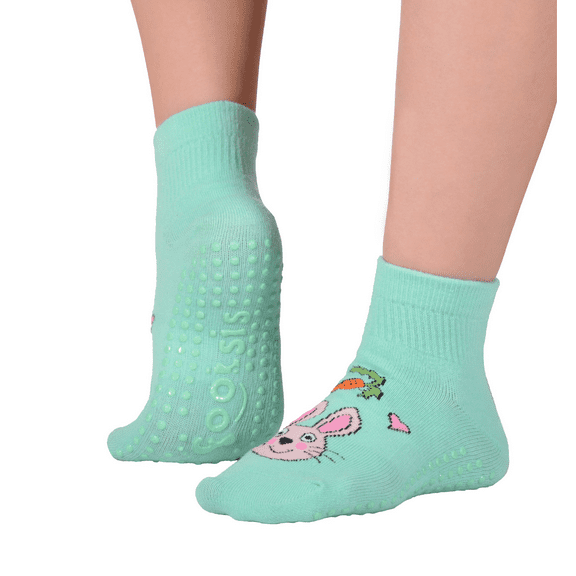 Footsis Non Slip Grip Socks for Yoga, Pilates, Barre, Home, Hospital ,Mommy and Me classes "Bunny"