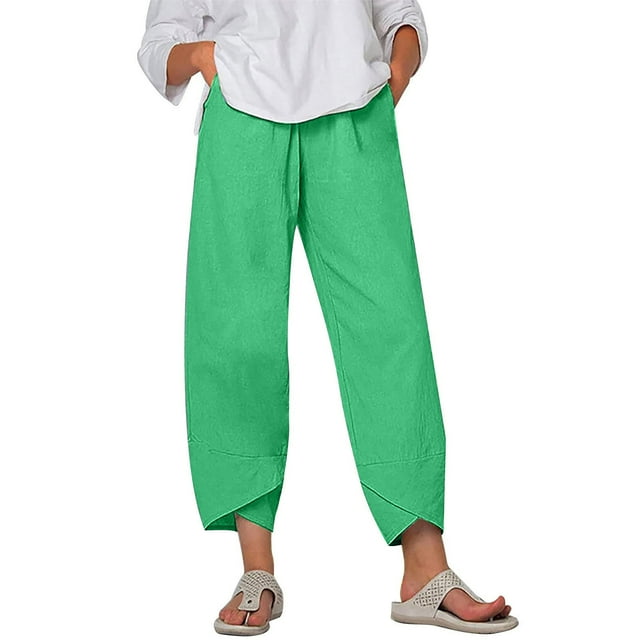 Timegard Womens Plus Size Pants Elastic Waisted Solid Color Lightweight Pants Lounge Trousers Pockets