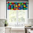 thumbnail image 4 of Building Blocks Valance Curtain Themed Digital Design Toy Dotted Matching Rectangles Print Rod Pocket Valance Window Treatments Short Curtains for Kitchen Living Room Decor 54x18inch, 4 of 6