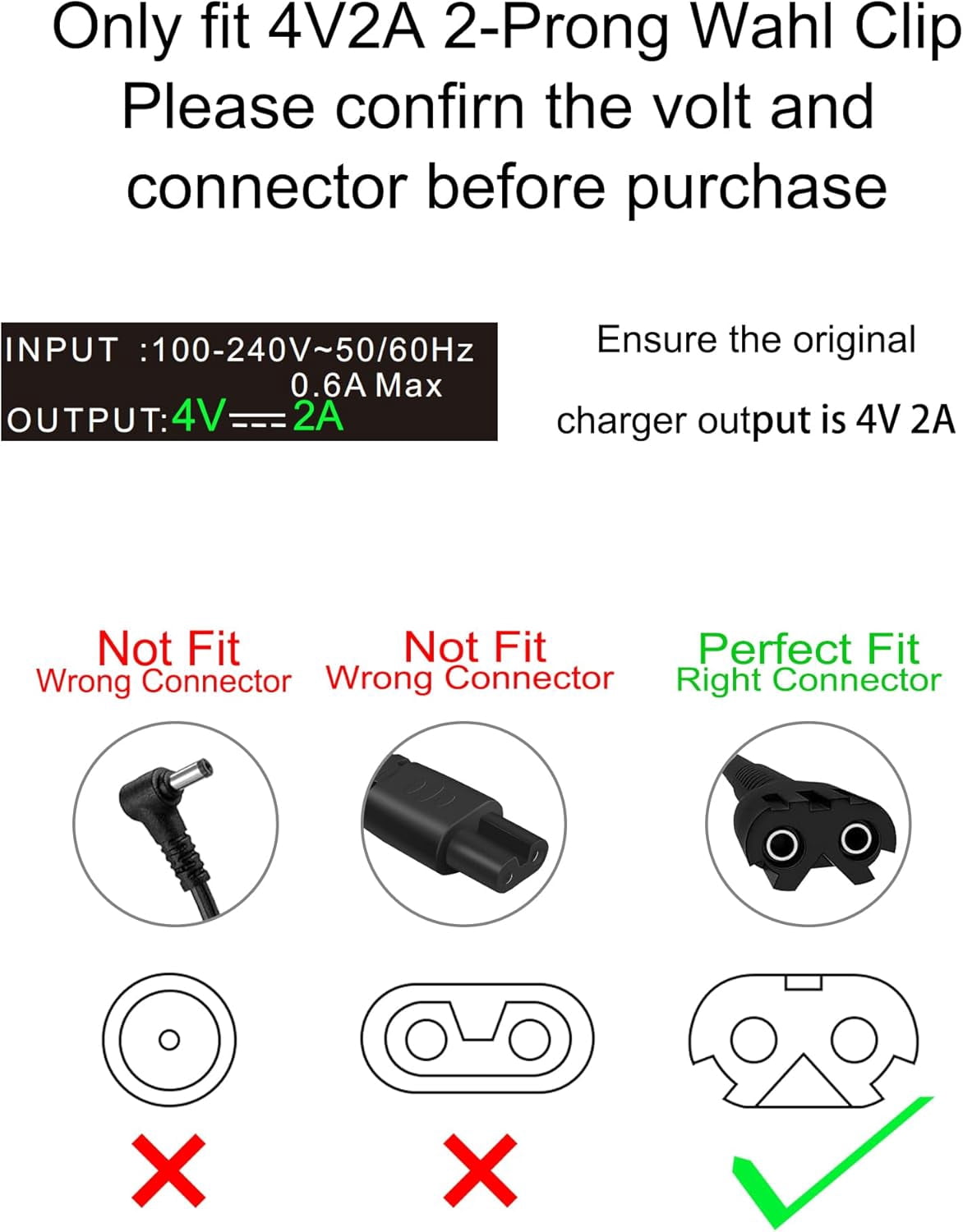 Replacement for Wahl Magic Clipper Cordless Charger, 4V Clipper Charger Compatible with Wahl 8164/8591/8148/8504, 5-Star Magic Clip Cordless Trimmer, 1919 100 Year Hair Clipper