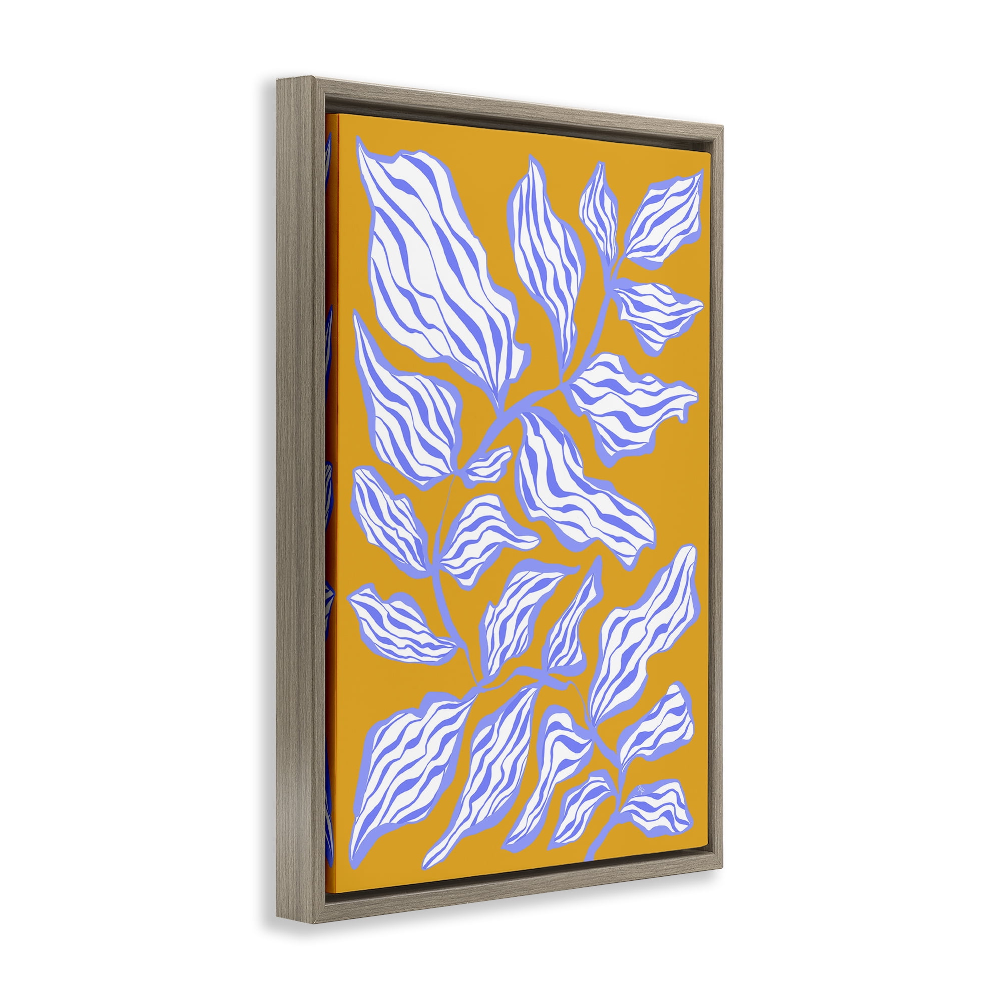 Stupell Industries Leaves on Orange Botanical & Floral Painting Brown Floater Framed Art Print Wall Art, 17 x 25