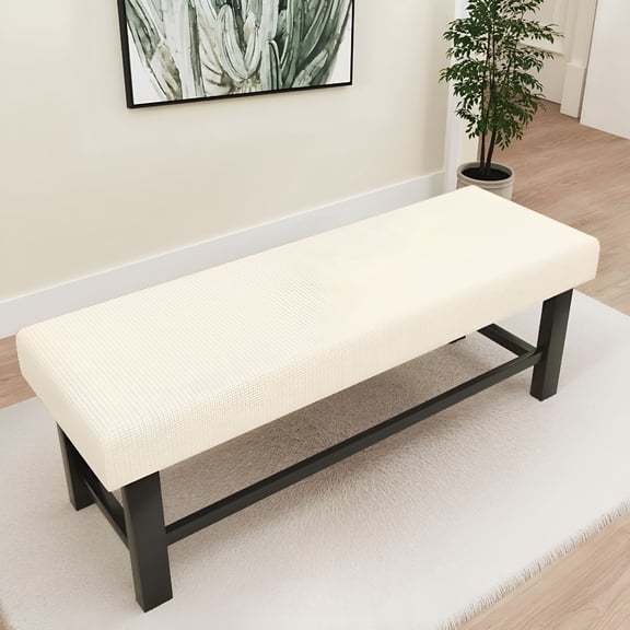ARLAJO Stretch Dining Bench Cover Extra-Long (Up to 75") - Jacquard Slipcover Washable & Removable,Non-Slip Rectangular Bench Seat Protector for Kitchen,Living Room(Beige,67"-75”)