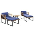 thumbnail image 2 of Gymax 5PCS Patio Acacia Wood Chair & Ottoman Set Outdoor Furniture Set w/ Navy Cushions, 2 of 7