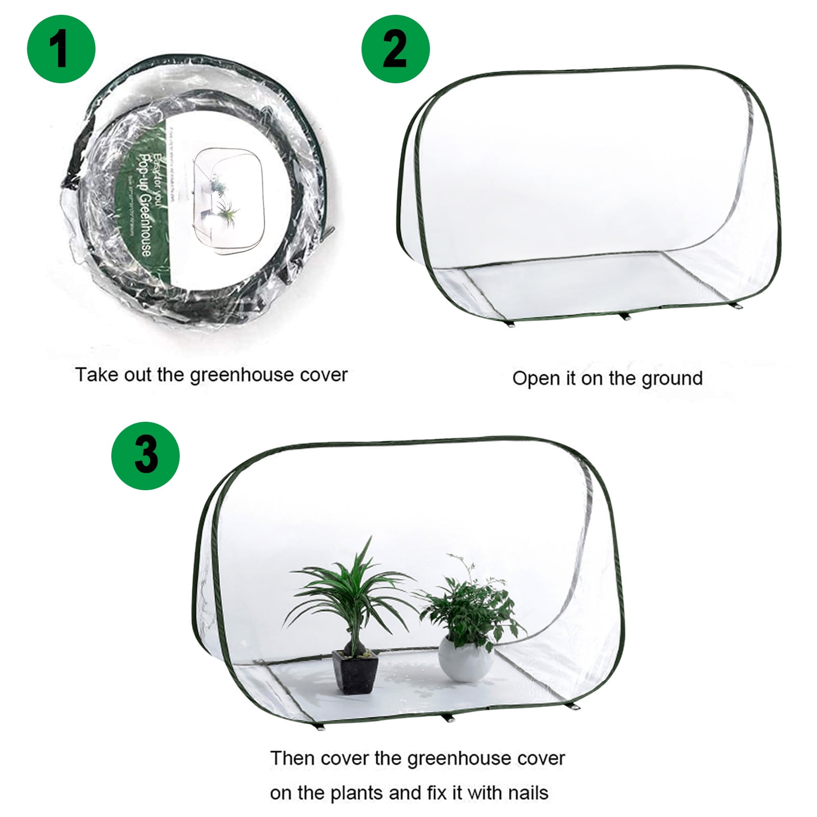 Pop-Up Mini Greenhouse, Plant Overwintering Protection Tent, Transparent PVC Cover, Zipper Ventilation Windows, Foldable Design for Indoor Outdoor Plants