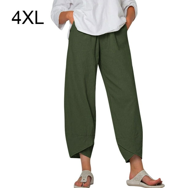 Mujer Pantalones Bolsillo Noveno Pantalones Pantalones deportivos sueltos de pierna ancha, Verde, 4XL Eigraketly AP002213-21