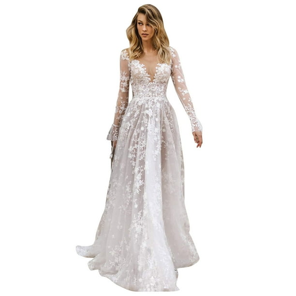 Vestido de fiesta de invierno con cuello en V y manga larga de encaje para mujer - Poliéster, color liso, para ocasiones cotidianas/informales, tallas S-XXL, margen de error de medición de 1-3 cm
